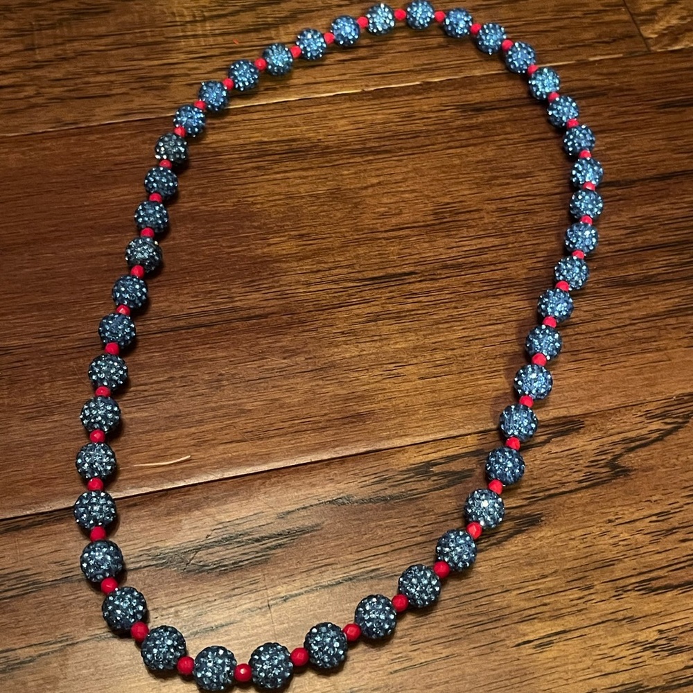 Elegant Blue and Red Beaded Necklace